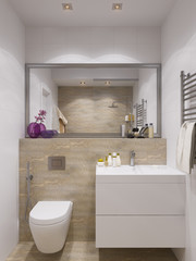 3d illustration of interior design bathroom with a tile woodgrain