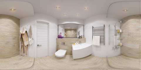 3D Spherical 360 degrees, seamless panorama of bathroom interior
