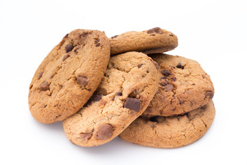 Chocolate chip cookies isolated on white background.