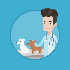 Veterinarian examining dogs vector illustration.
