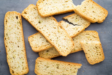 Garlic and herb bread slices. Eco food.