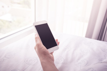 woman hands holding smartphone