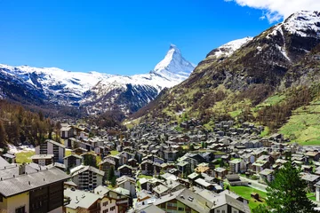 Fotobehang Zermatt village and Matterhorn Peak in background. © BigGabig