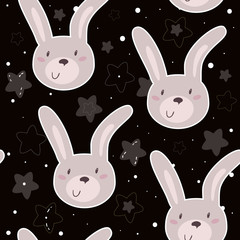 Seamless pattern with cute little bunny. vector illustration