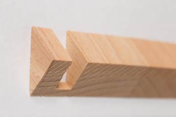 The Abstract elements Wooden blocks, decorative cut in tree, close-up on white background