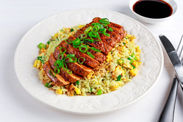 Chinese style Egg fried rice with sliced pork fillet