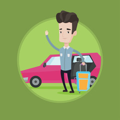 Caucasian man traveling by car vector illustration