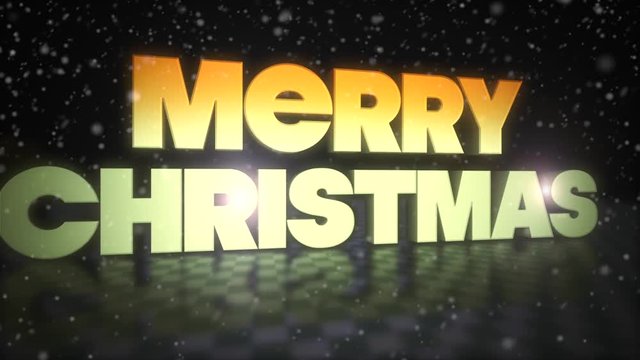 Merry Christmas 3D Text With Snow Falling