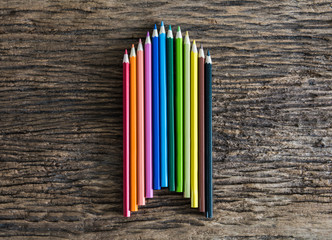 colorful Pencils on wooden table