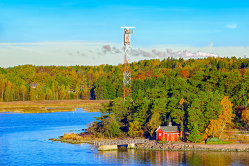 Red house on rocky shore of Ruissalo island, Finland