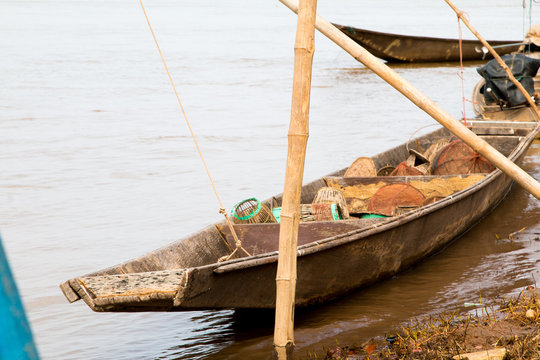 fishing boats. River khong nature landscape.