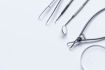 dental tools on white background top view