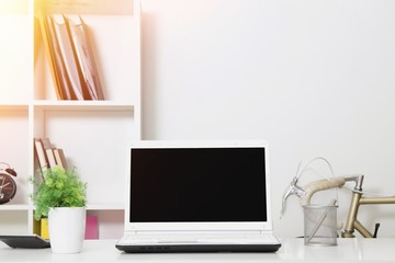 table desk with the screen of the computer laptop, workspace