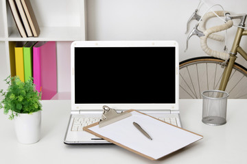 table desk with the screen of the computer laptop, workspace