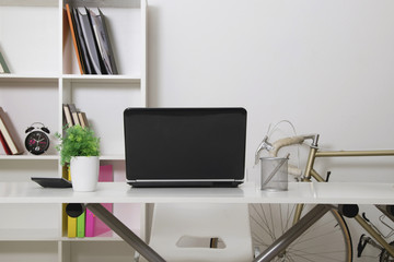 table desk for home or office with laptop screen