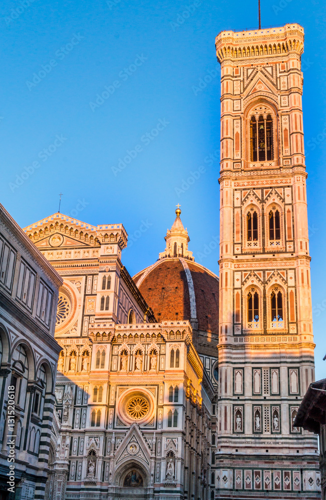 Canvas Prints FLORENCE, ITALY - Oct 10, 2016. cathedral Santa Maria del Fiore (Duomo), Giotto's bell tower (campanile) and Baptistery of St. John from Piazza del Duomo on Oct 10, 2016 Florence, Tuscany, Italy