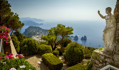 Panoramic view of Capri Island from Mount Solaro, Italy