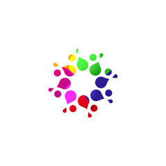 Digital colorful isolated circle logo template. Stylized abstract snowflake, flower or sun vector illustration. Polka dots round sign.