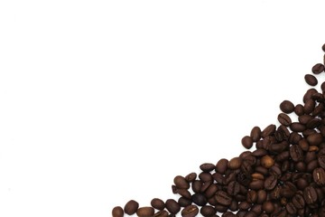 Brown coffee beans on white background