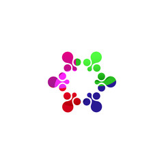 Digital colorful isolated circle logo template. Stylized abstract snowflake, flower or sun vector illustration. Polka dots round sign.