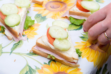 sandwiches with ham and tomato salad