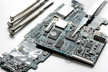 concept repair smartphone - parts of digital gadgets with tools