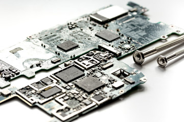 concept repair smartphone - parts of digital gadgets with tools