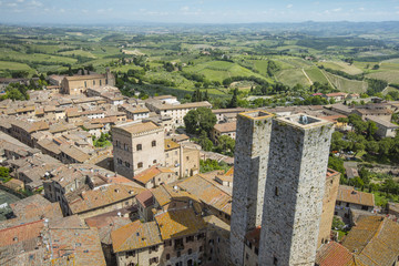 Fototapeta na wymiar two towers in historic center in Tuscany