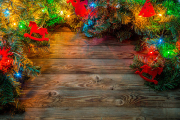 Christmas fir branches with garland