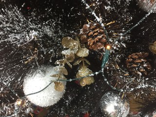 Background of decorative Christmas tree, joyful texture