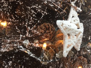 Background of decorative Christmas tree, joyful texture