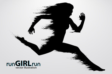 Silhouette of a running female. vector illustration