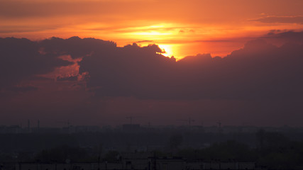 Beautiful sunset. Orange  sky with clouds.