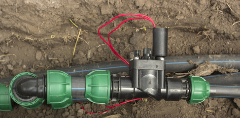 comb solenoid valves of automatic irrigation - obrazy, fototapety, plakaty