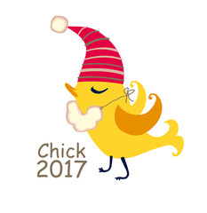 Fototapeta premium Chick 2017. Funny bird isolated on white background. Vector illustration.