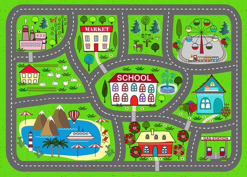 Road Play Mat For Children Activity And Entertainment