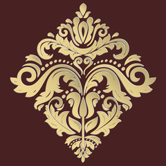 Elegant square ornament in the style of barogue. Abstract traditional pattern with oriental elements. Brown and golden pattern