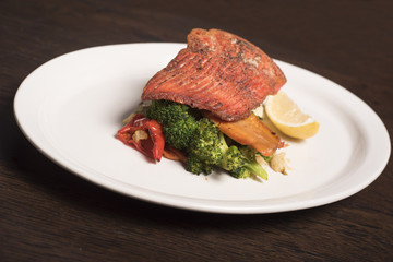 Grilled salmon with steamed veggies