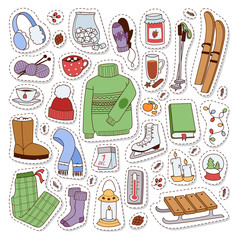 Winter icons vector patches.