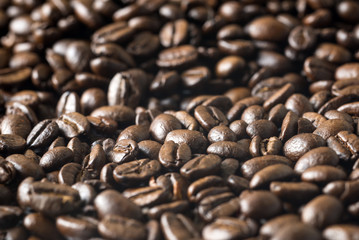 Close up shot Roasted coffee Beans.