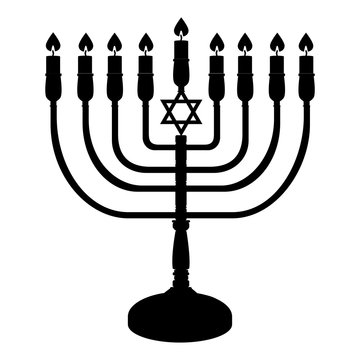 eps 10 vector Hanukkah menorah or Hanukkiah isolated on white background. Unique candelabrum, the nine-branched menorah for Jewish religious holiday Hanukkah or Festival of Lights, Feast of Dedication