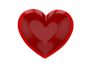 3D illustration red glass heart on a white background