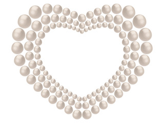 3D illustration Group of pearls heart frame on a white background