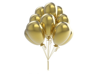 3D illustration gold balls balloons on a white background