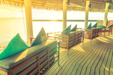 Vacation seat in tropical Maldives island and beauty of the sea