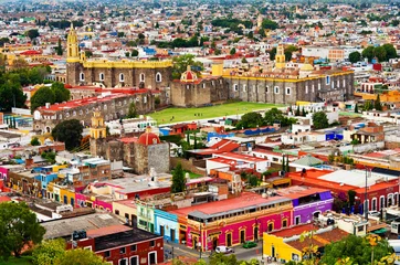 Afwasbaar Fotobehang Mexico Luchtfoto van Cholula in Puebla, Mexico