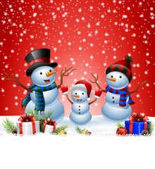 Set of cartoon snowman with Christmas background