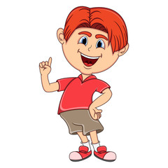 Little boy pointing his finger cartoon