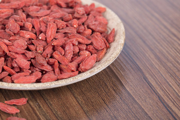 Dried Goji Berries (also known as Wolfberry) on a plate