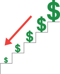 Stairs with dollars and arrow moving down